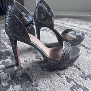 Gianni Bini Silver Crystal Embellished Platform Sandals
